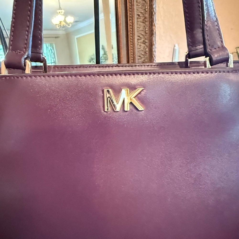 Michael Kors Mott Burgundy Leather Double Handle Zipper Tote Bag - MSRP $268